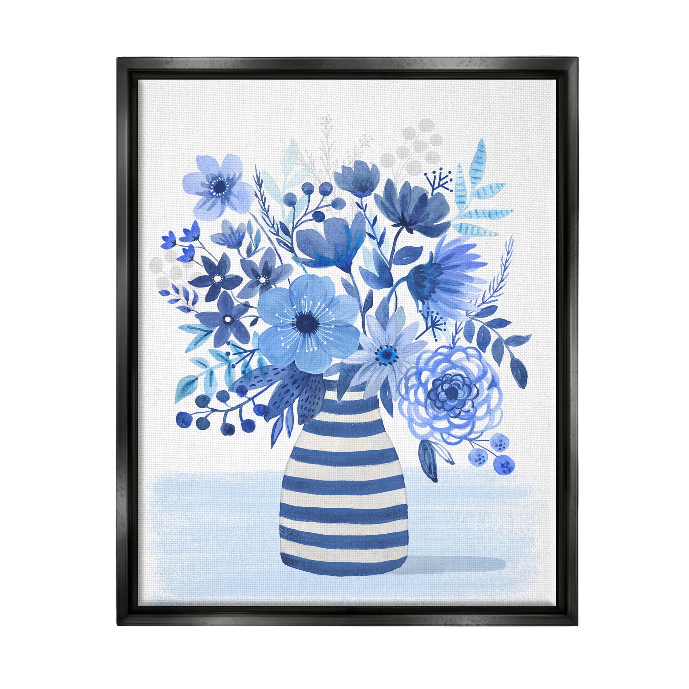 Blue Mixed Flower Bouquet Botanical & Floral Graphic Art Jet Black Framed Art Print Wall Art