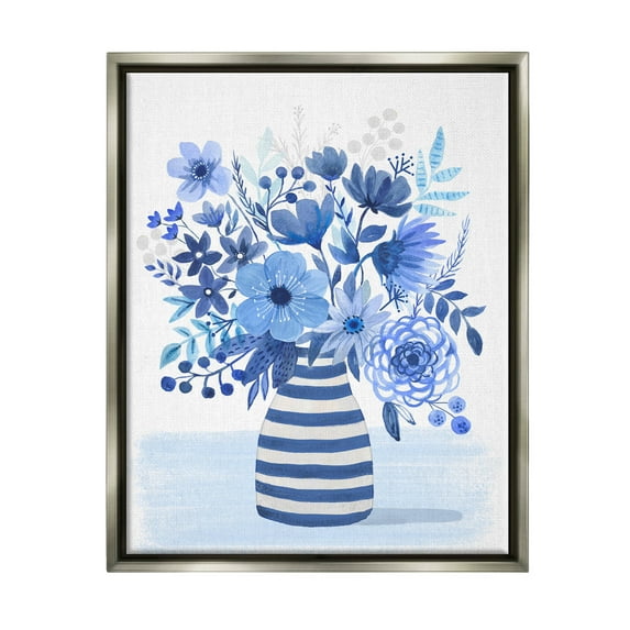 Blue Mixed Flower Bouquet Botanical & Floral Graphic Art Luster Gray Framed Art Print Wall Art