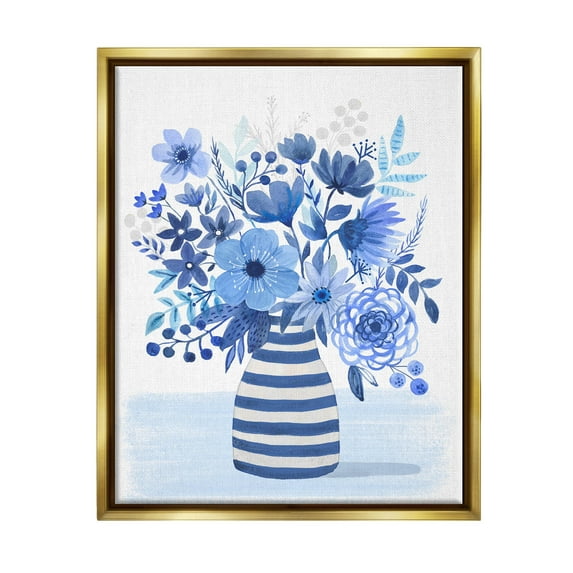 Blue Mixed Flower Bouquet Botanical & Floral Graphic Art Metallic Gold Framed Art Print Wall Art