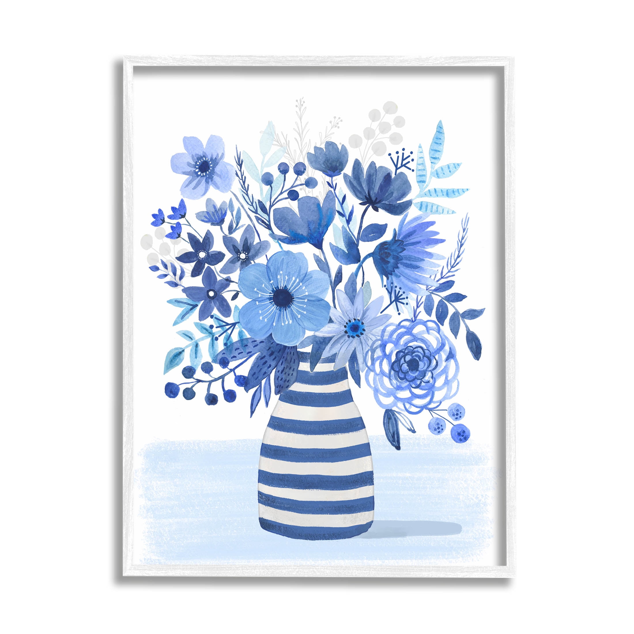 Blue Mixed Flower Bouquet Botanical & Floral Graphic Art White Framed Art Print Wall Art