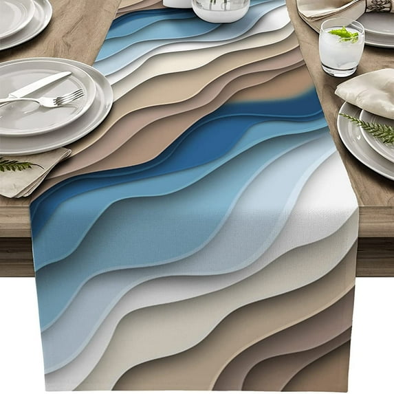 Blue Modern Geometric Dining Table Runners Brown Abstract Decor for Parties Banquet Kitchen Dining Room Decoration 13"x72"