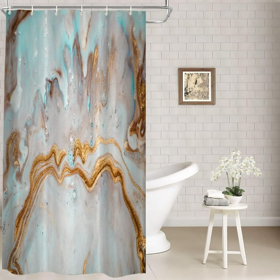 Blue Modern Marble Decor Shower Curtain Steel Blue Abstract Art Polyester Fiber with Plastic Rings QuickDrying Waterproof for Bathtubs/Bathroom Perfect for a Contemporary Look (72"x36)