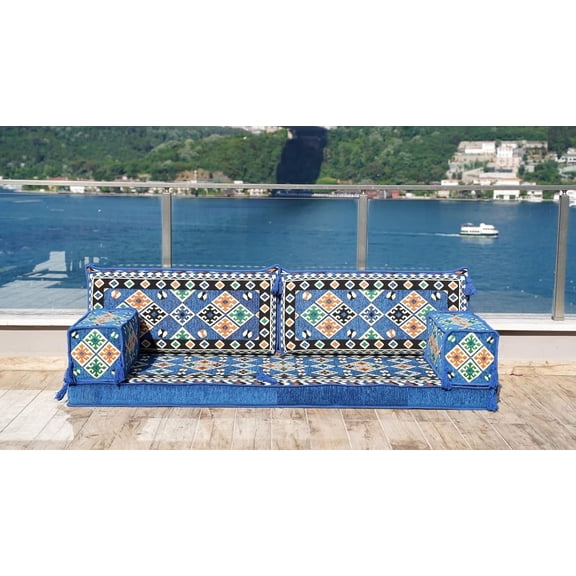 Blue Modular Sectional Sofa, Turkish Sofa, Floor Pillows, Sleeper Sofa, Couch Bed, Diwan Sofa, Floor Cushions, Arabic Majlis, Futon Mattress