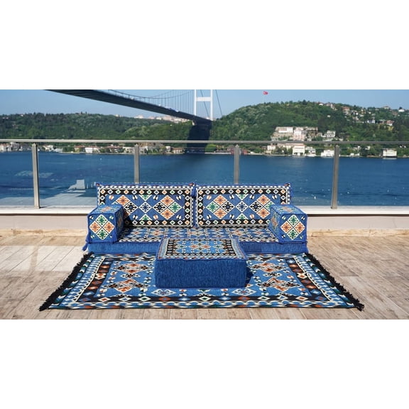 Blue Modular Sectional Sofa, Turkish Sofa, Floor Pillows, Sleeper Sofa, Couch Bed, Diwan Sofa, Floor Cushions, Arabic Majlis, Futon Mattress