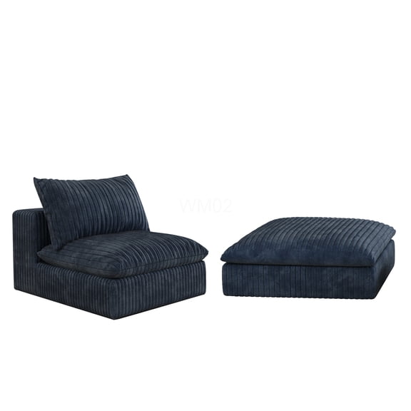 Blue Modular Sectional Sofa with Feather Cushion, Fabric 2-Seater Reversible Chaise for Living Room