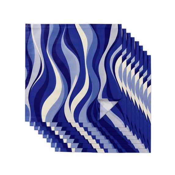 Blue Moire Cloth Napkins Set of 8 Reusable Dinner Napkins, Classic Modern Abstract Art Elegant Cocktail Napkin Washable Table Napkins for Wedding/Holiday Party/Baby Shower 20"x20"