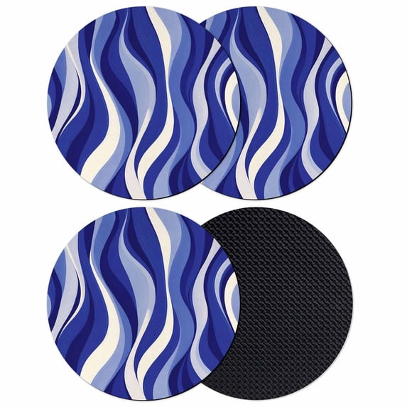 Blue Moire Coasters Set of 4, Absorbent Coasters for Drinks, Classic Modern Abstract Art Elegant Coaster for Desk Coffee Table Protection, Home Decor House Warming Gifts 4"