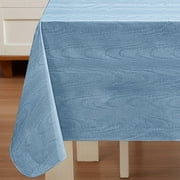 Blue Moire Wavy Solid 52 x 52 inch Square Vinyl Dining Tablecloth with Flannel Backing