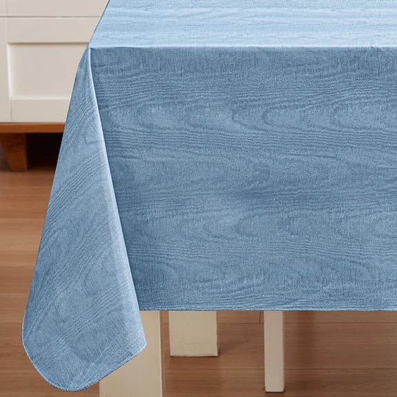Blue Moire Wavy Solid 60 x 84 inch Rectangle Vinyl Dining Tablecloth with Flannel Backing