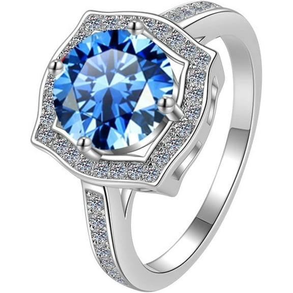 Blue Moissanite Wedding Ring for Women 2 Carat Diamond Ring 18K White Plated Gold Diamond Ring 925 Sterling Silver Moissanite Diamond Promise Ring Womens Diamond Rings