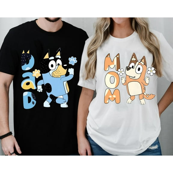 Blue Mom And Dad T-Shirt, Blue Mom and Dad Music Shirt, Bluey Cartoon Parents Shirt, Bluey Rad Dad Shirt, Bluey Rad Mom Shirt ,Dad - Black Color,Size XL