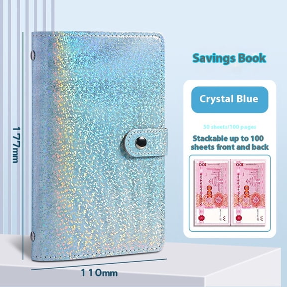 Blue Money Saving Binder, Savings Book, PU Leather Cash Organizer Secure Travel Wallet, Savings Challenges Book Money Envelopes for Cash