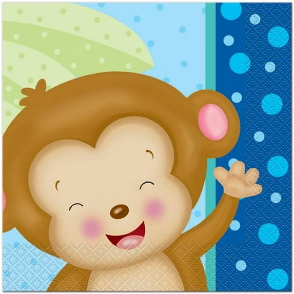 Blue Monkey Baby Shower Napkins, 16ct