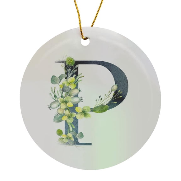 3drose, Blue Monogram Initial P with Pretty Yellow Wild Flowers, Circle Porcelain Ornament