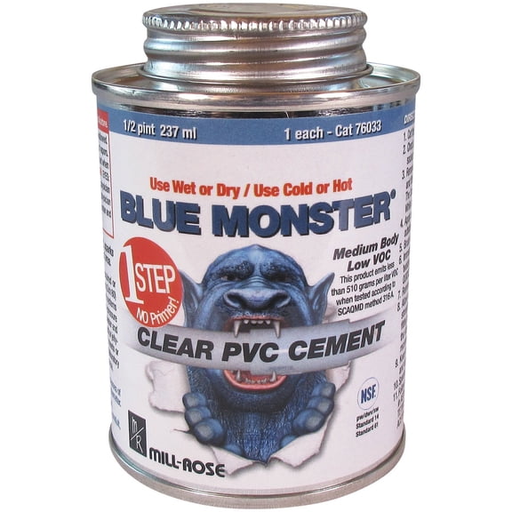 Blue Monster 1-pack Mill Rose All Weather PVC Cement - Clear, Heavy Duty - 1 Pack, 4 Oz  Residential Use, Standard Application
