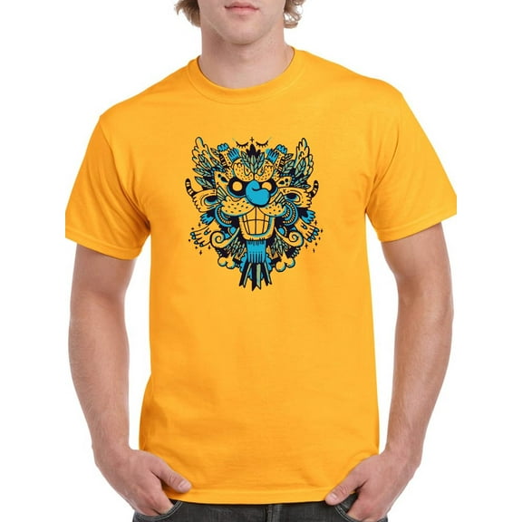 Blue Monster Street Design Men Gold T-Shirt, Male Medium