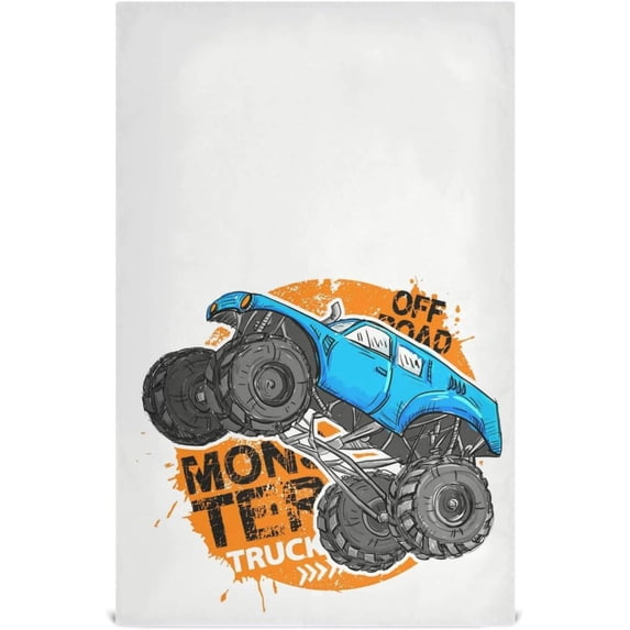 Blue Monster Truck Dish Towels 4 Pack, Big Off Road Car Washable Tea Towels Dishcloths Lint-Free 18x28 Inch Fast Drying for Kitchen Restaurant Bar Clean