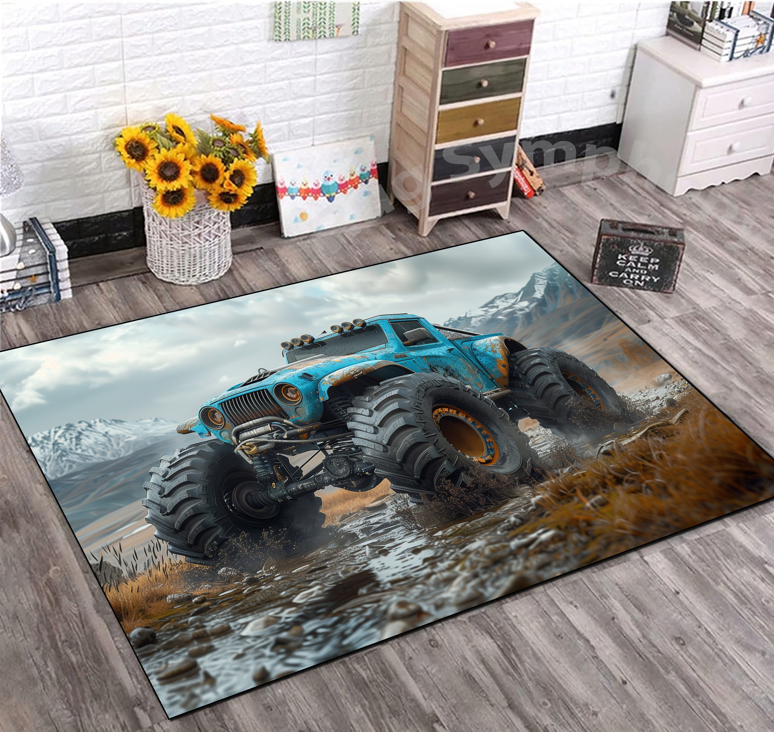 Monster Jam Rug Blue Monster Truck Rug 2x3 ft = 65x95 cm - Walmart.com