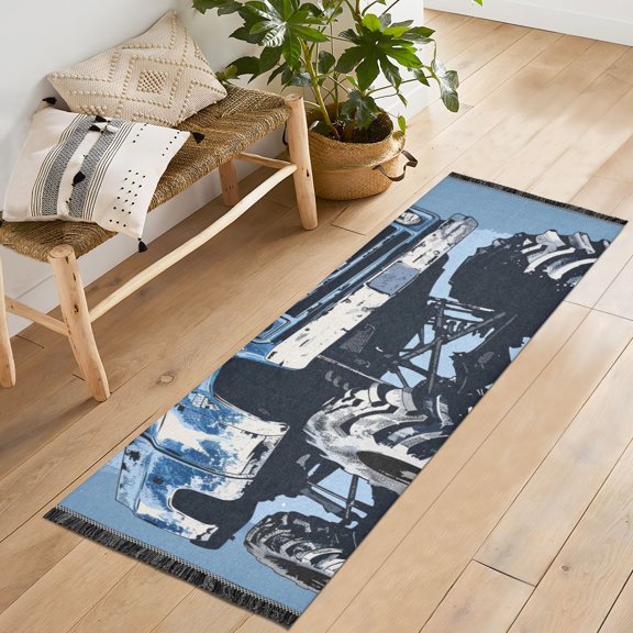 Blue Monster Truck Runner Rug Machine Washable Area Rugs Carpet Non Slip Entryway Mat for Bedroom Entryway Front Door