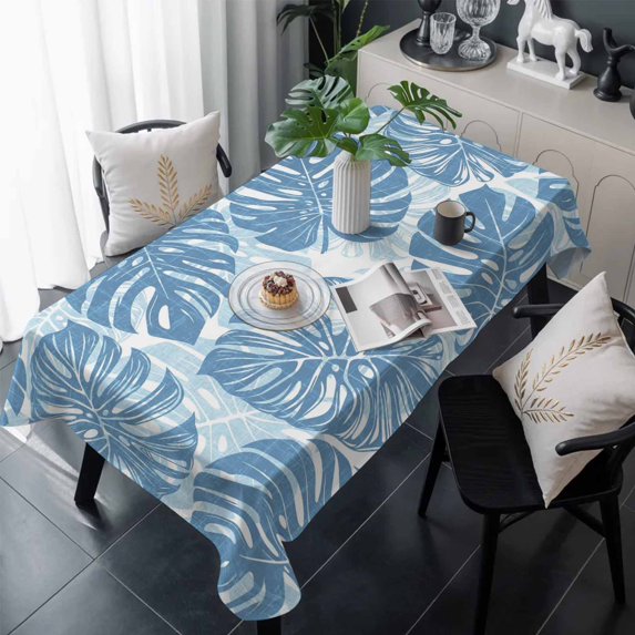 Blue Monstera Deliciosa Table Cloth Waterproof Tablecloths, Summer Botanical Tropical Tablecloth Dining Table Cover for Kitchen Party Tabletop Outdoor, Rectangle Tablecloth 54x108 Inch
