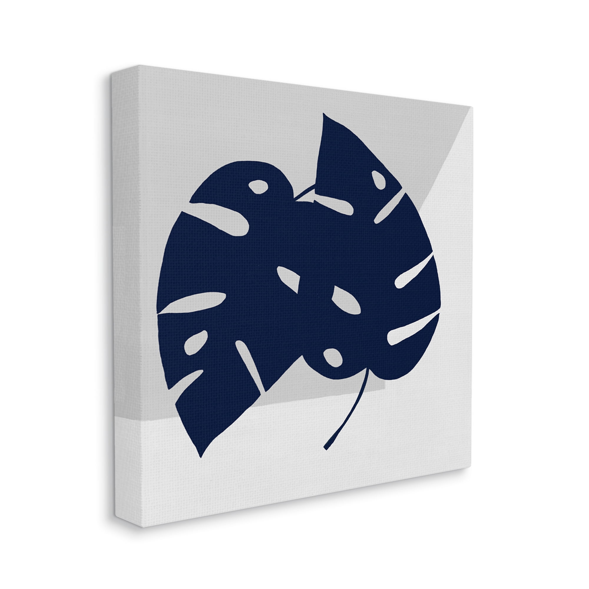 Blue Monstera Leaf Silhouettes Geometric Grey Angles Botanical & Floral Gallery-Wrapped Canvas Print Wall Art, 17x17
