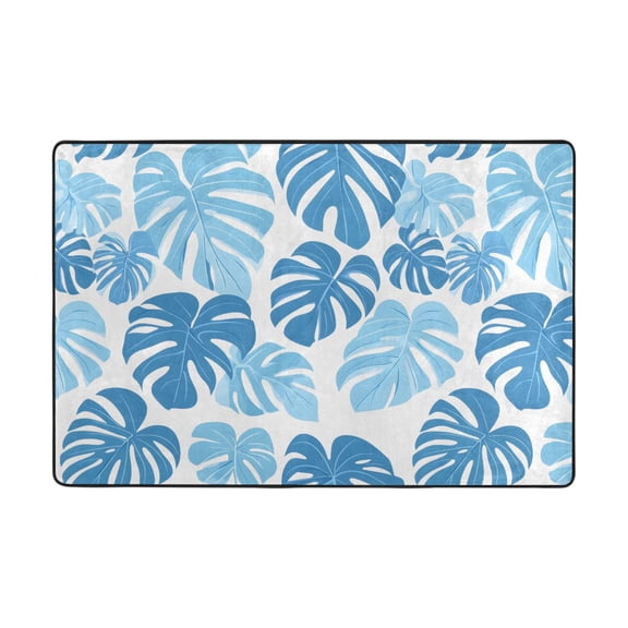 Blue Monstera Leaves Pattern Rug 36x24in Memory Foam Absorbent Non Slip Plush for Bathroom Kitchen Entryway