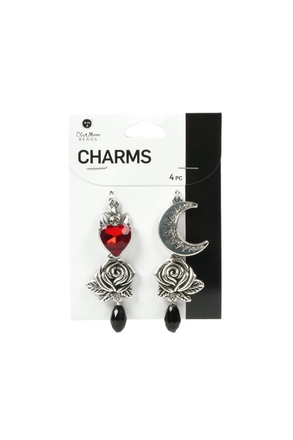4 Piece Alloy Silver Rose Moon Charms-Unisex-Teen to Adult