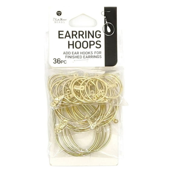 Blue Moon Beads Gold Metal Hoop Earrings for DIY Jewelry Making , Unisex, Adult, 36 Pieces