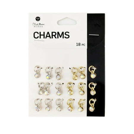 Blue Moon Beads Gold Silver Metal Rhinestone Charms for DIY Jewelry Making, 18 Piece-Unisex, Adult