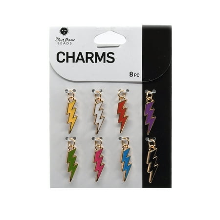Blue Moon Beads Multi-Color Enamel Lighting Bolt Charms, Set of 8