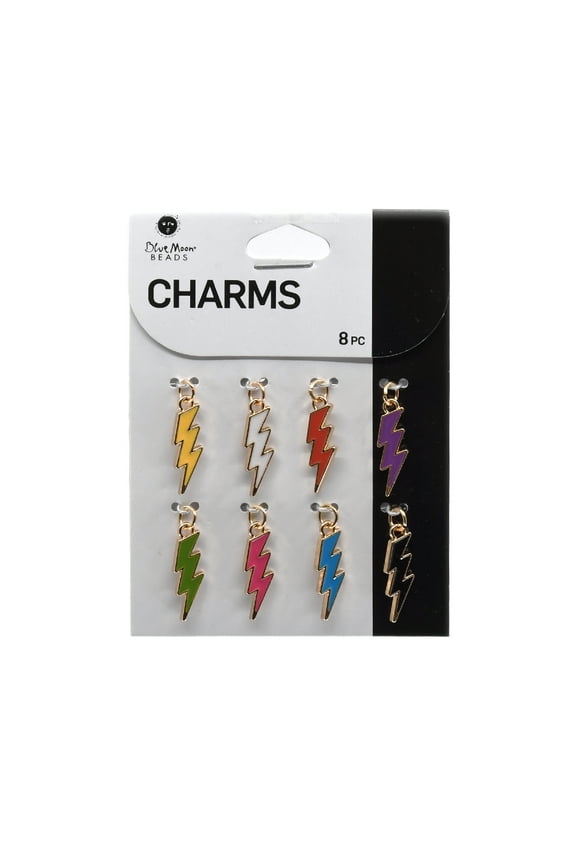 Multi-Color Enamel Lighting Bolt Charms, Set of 8