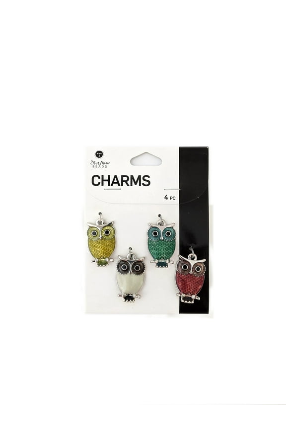 Multi-Color Metal Enamel Owl Charms for DIY Jewelry Making, 4 Piece-Unisex, Adult