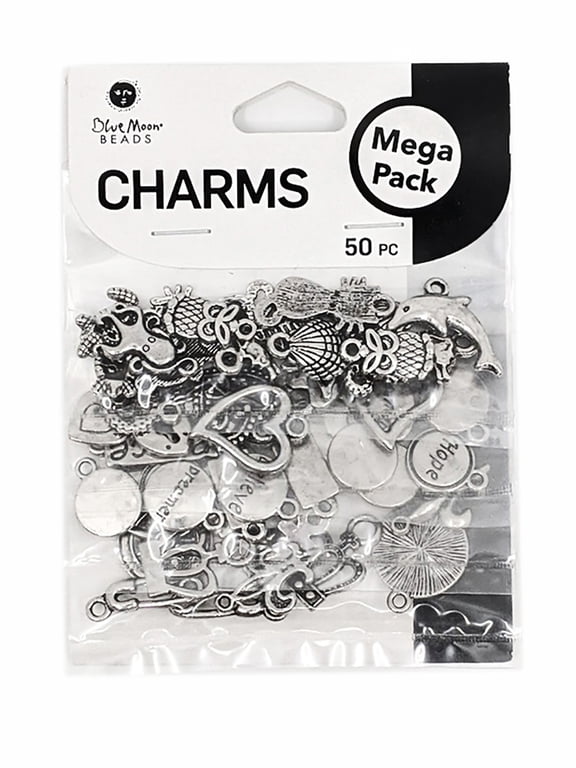 Silver Metal Mega Value Charm Pack for DIY Jewelry Making, 50 Piece-Unisex, Adult