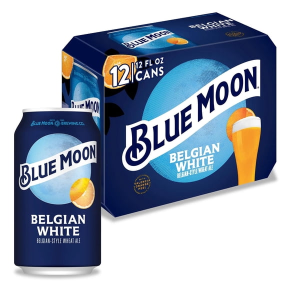 Blue Moon Belgian White Craft Beer, 12 Pack, 12 fl oz Aluminum Cans, 5.4% ABV