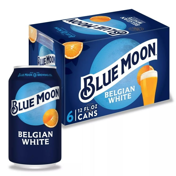 Blue Moon Belgian White Craft Beer, 6 Pack, 12 fl oz Aluminum Cans, 5.4% ABV