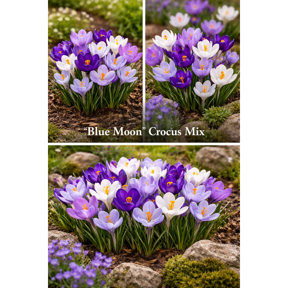 "Blue Moon" Crocus Mix - 5 Large Bulbs to Grow - Vibrant Purple and Blue Blooms. Perennial Flowers, Ships from Iowa, USA