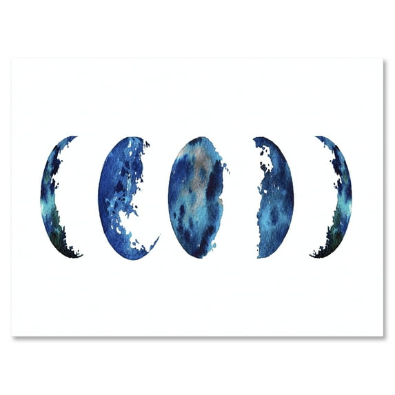 Blue Moon Different Phases 40 in x 30 in Painting Canvas Art Print, by Designart