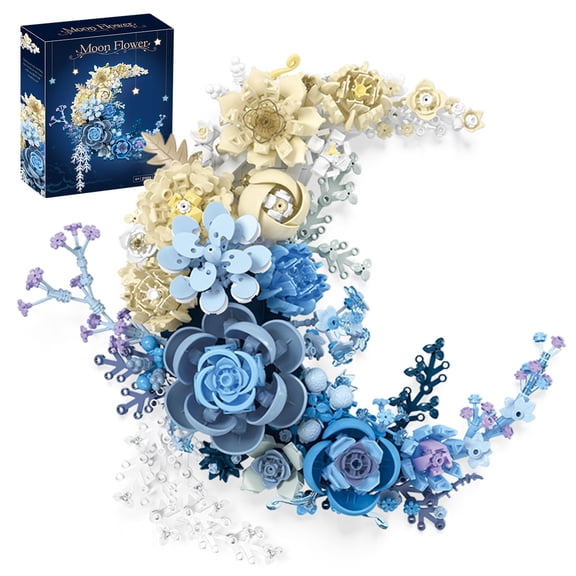 Blue Moon Flower Building Set, Botanical Collection Crescent-Shaped Artificial Flowers Building Blocks Kit Compatible with Lego for Adults Home Décor Wall Art Decoration