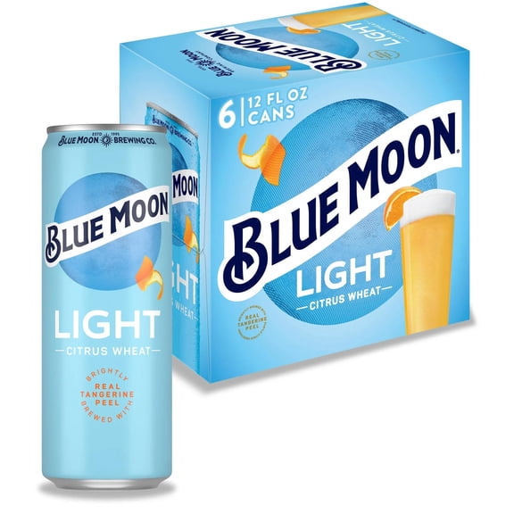 Blue Moon Light Craft Beer, 6 Pack, 12 fl oz Aluminum Cans, 4% ABV