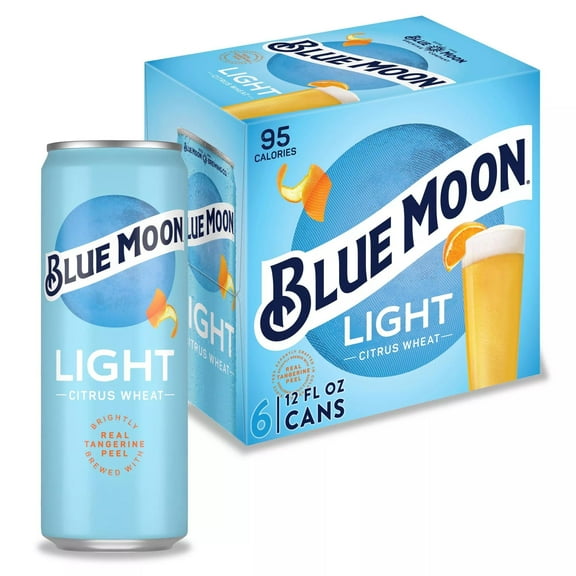 Blue Moon Light Craft Beer, 6 Pack, 12 fl oz Aluminum Cans, 4% ABV