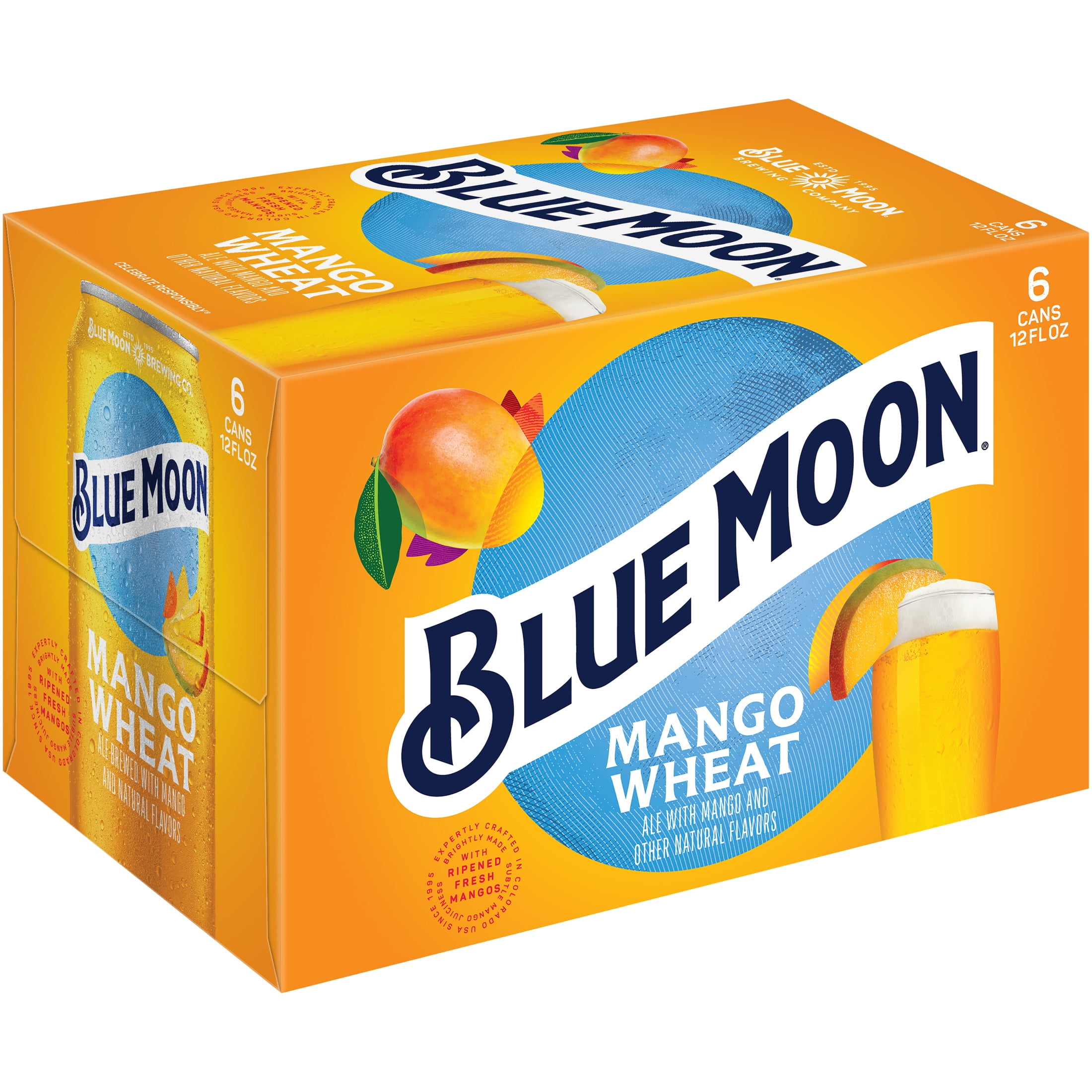 Blue Moon Mango Wheat Craft Beer, 6 Pack, 12 fl oz Aluminum Cans, 5.4% ABV