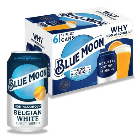 Blue Moon Non-Alcoholic Belgian White Craft , 6 Pack, 12 fl oz Aluminum Cans, 0.45% ABV
