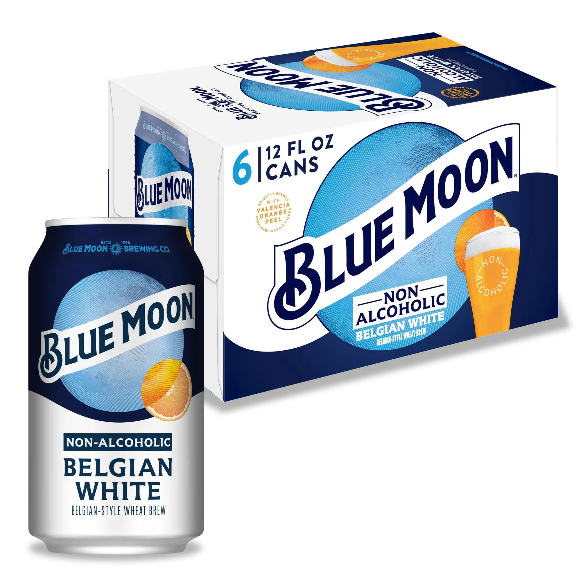 Blue Moon Non-Alcoholic Belgian White Craft, 6 Pack, 12 fl oz Aluminum Cans, 0.45% ABV