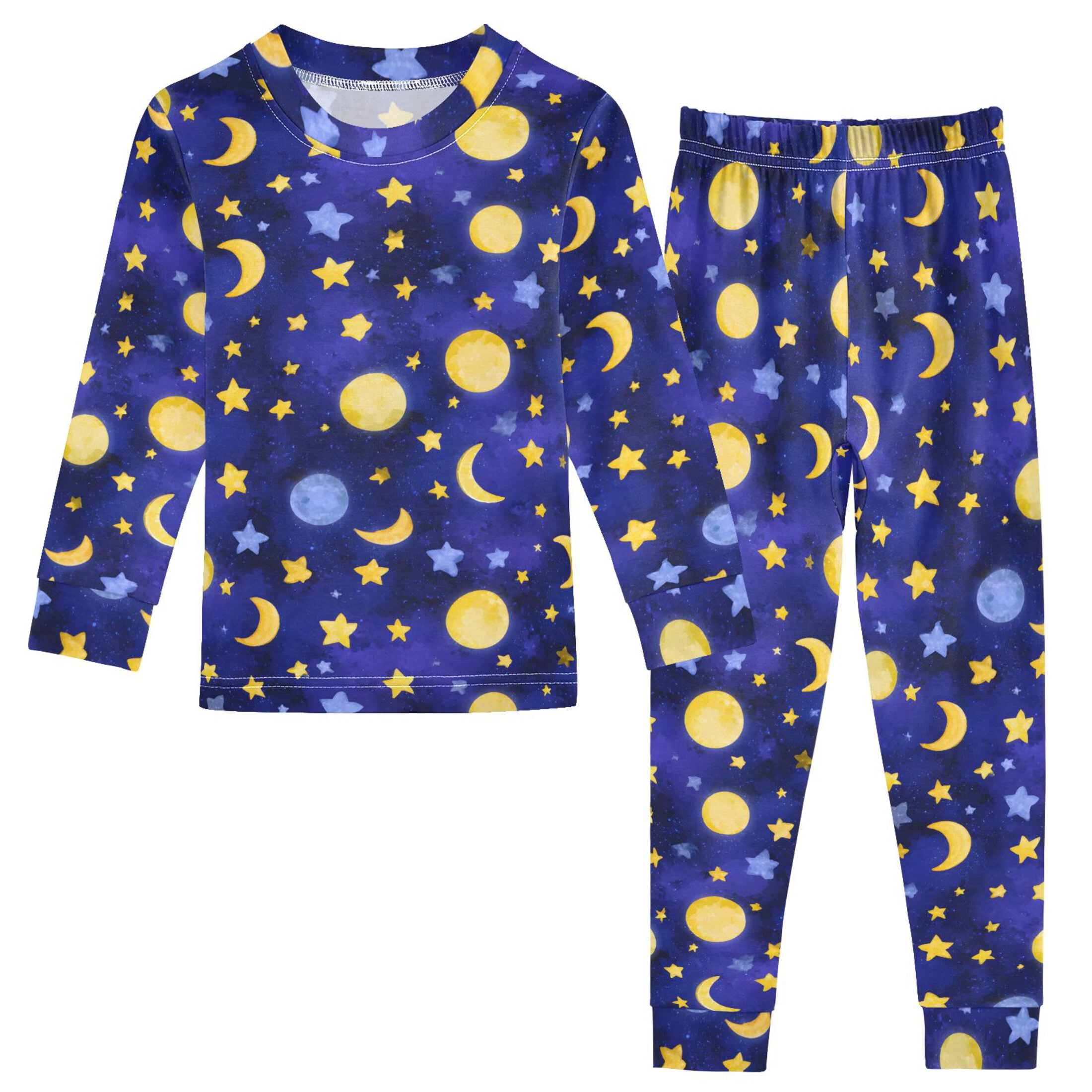 Moon Pyjamas Blue Moon Stars Cotton Pajamas 2 Piece Set Sleepwear Soft and ...