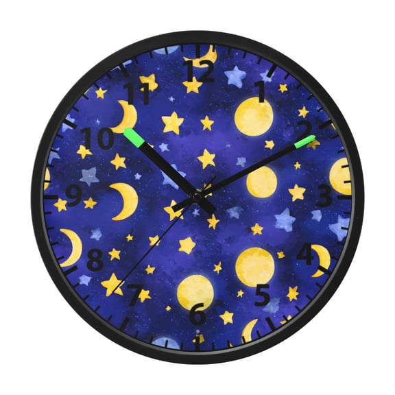 Blue Moon Stars Wall Clock 12 Inch Voice Activated Night Light Silent Non Ticking