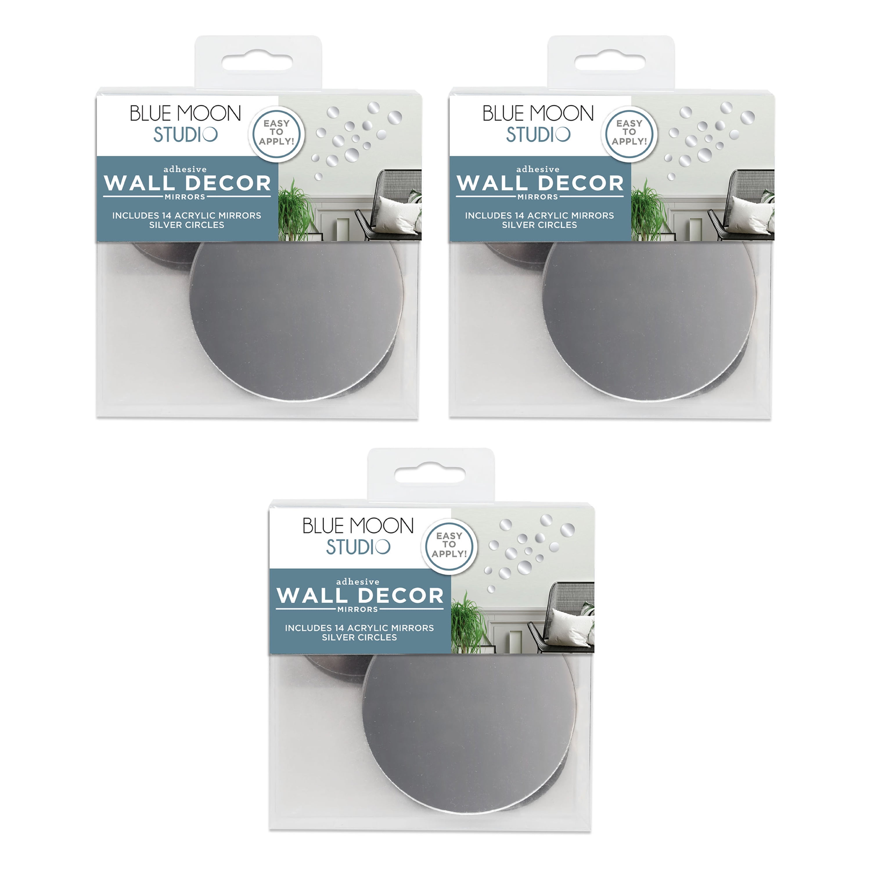 Blue Moon Studio 14Pc Peel & Stick SelfAdhesive Silver Circle Wall