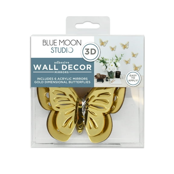 Blue Moon Studio Gold 3D Butterfly Mirror Wall Decals, Adult/Teen/Tween, 6 Pack