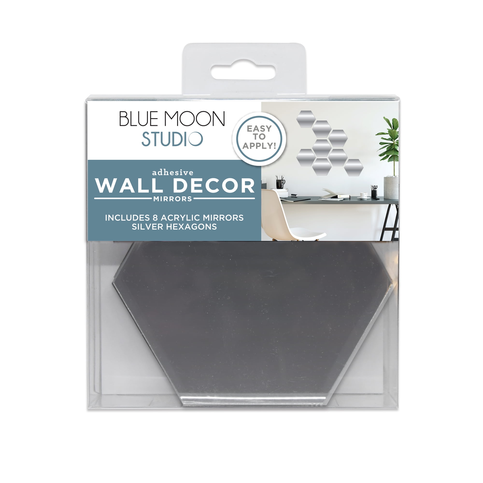 Blue Moon Studio 8Pc Peel & Stick SelfAdhesive Silver Hexagon Wall