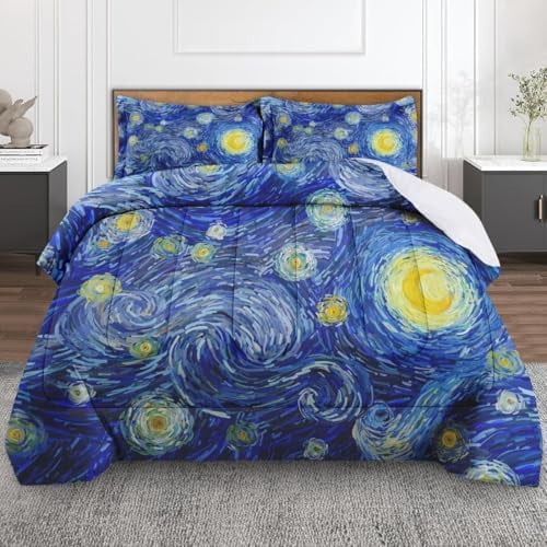Blue Moon Van Gogh Comforter Set King Size Starry Vintage Includes Summer Comforter & Pillowcase Bedding for All Seasons Kids and Adults Bedroom Bed Decor$$Home Decor, Kitchen, & Other