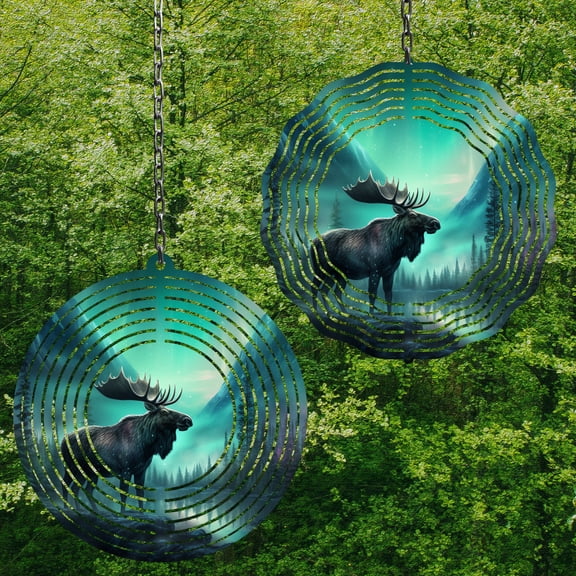 Blue Moose Northern Lights 10 Inch Metal Wind Spinner, 3D Kinetic Outdoor Hanging Garden Decor for Yard Patio, Gift for Men